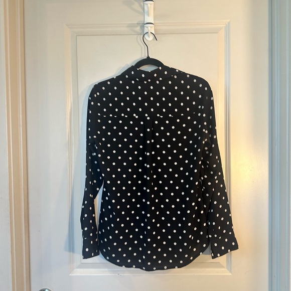 Express The Portofino Black & White Polka Dot Button Up Tab Sleeve Shirt, Small - Picture 6 of 7